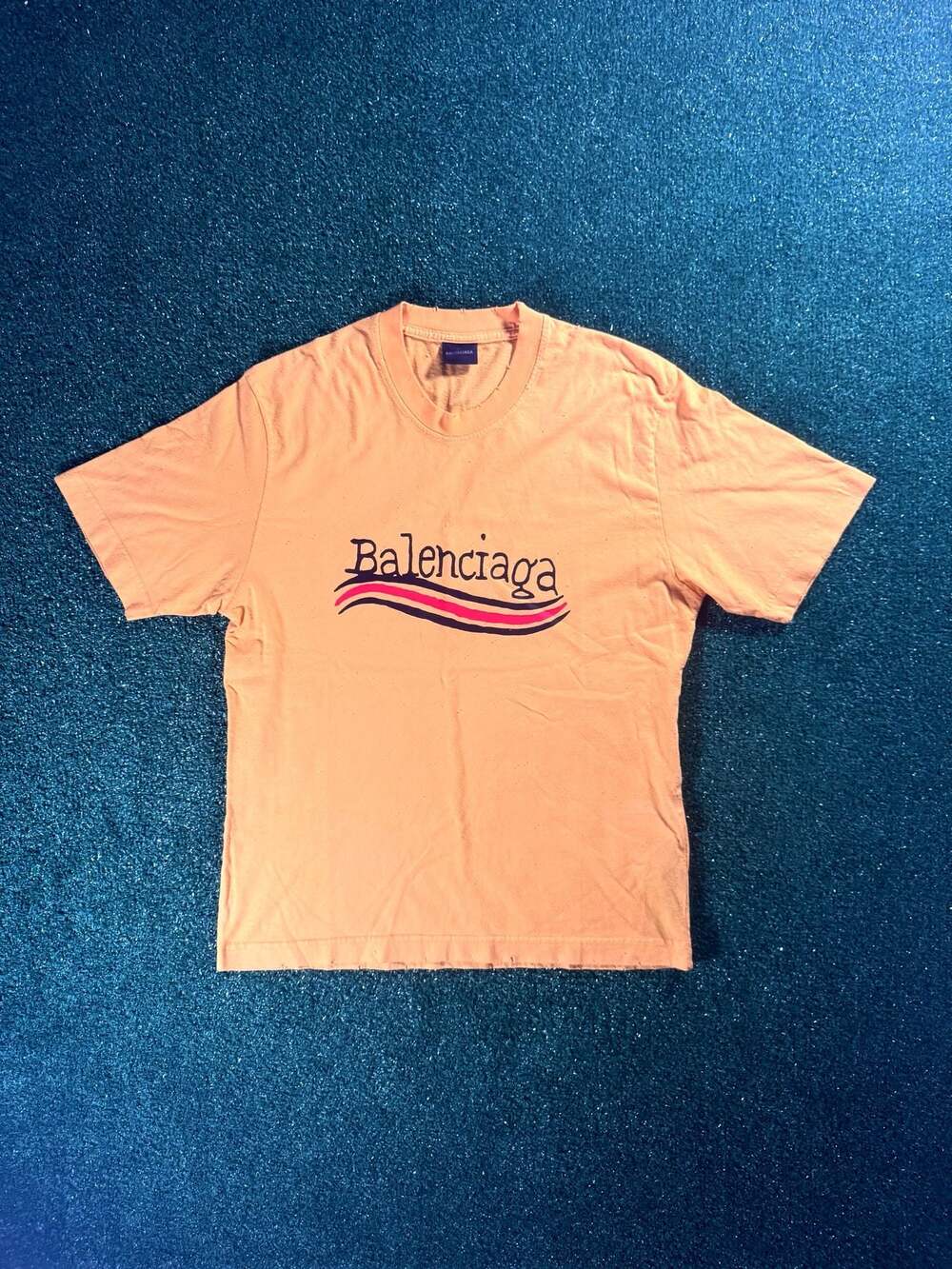 Balenciaga Hand-Drawn Logo Distressed T-Shirt Orange Size M